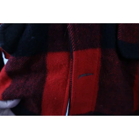Vtg 50s 60s Streetwear Mens 42 Distressed Wool Mackinaw Hooded Cape Neck Jacket